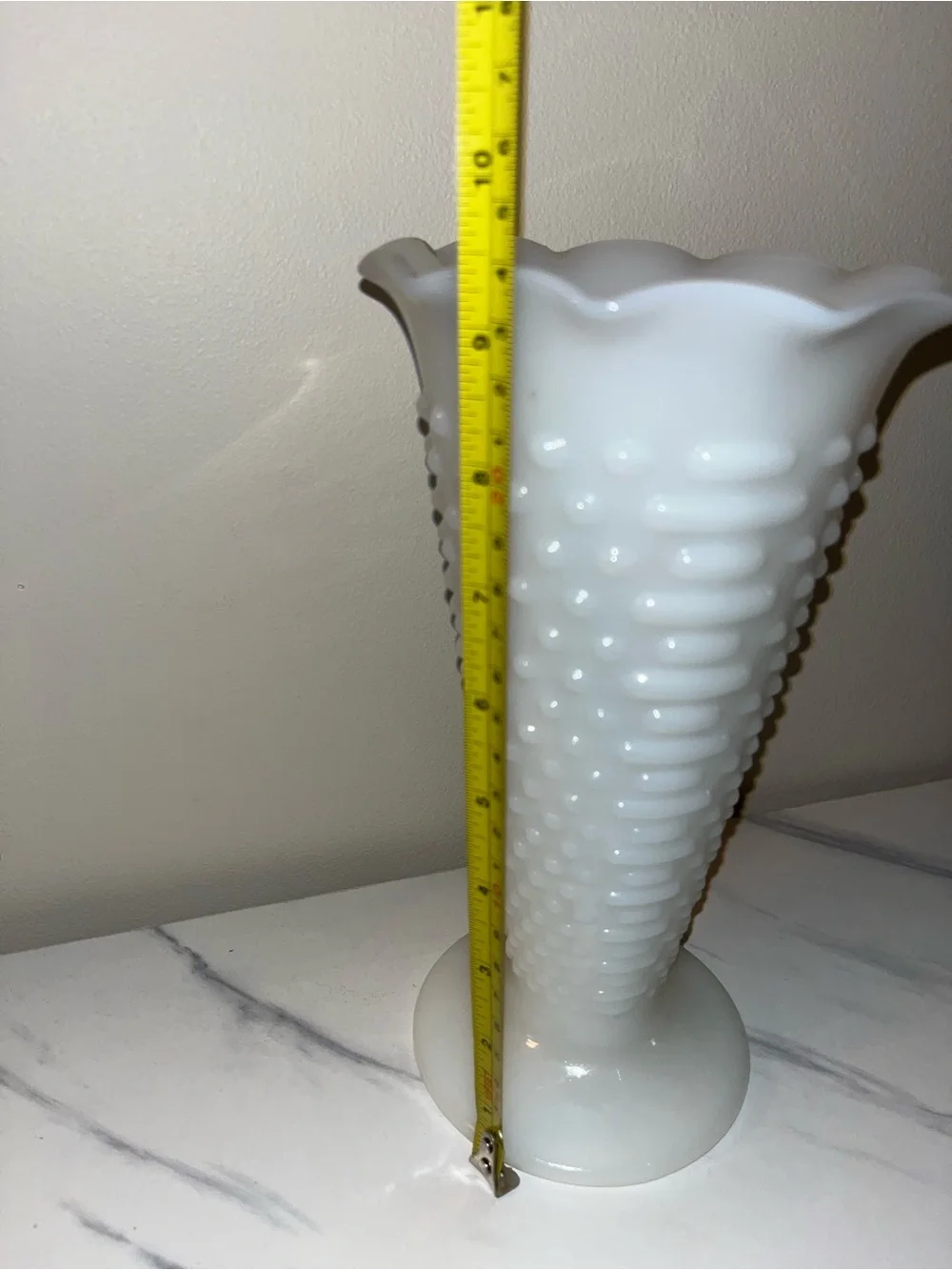 Anchor Hocking White Hobnail Milk Glass Flower Vase 9.5in VTG MCM EUC